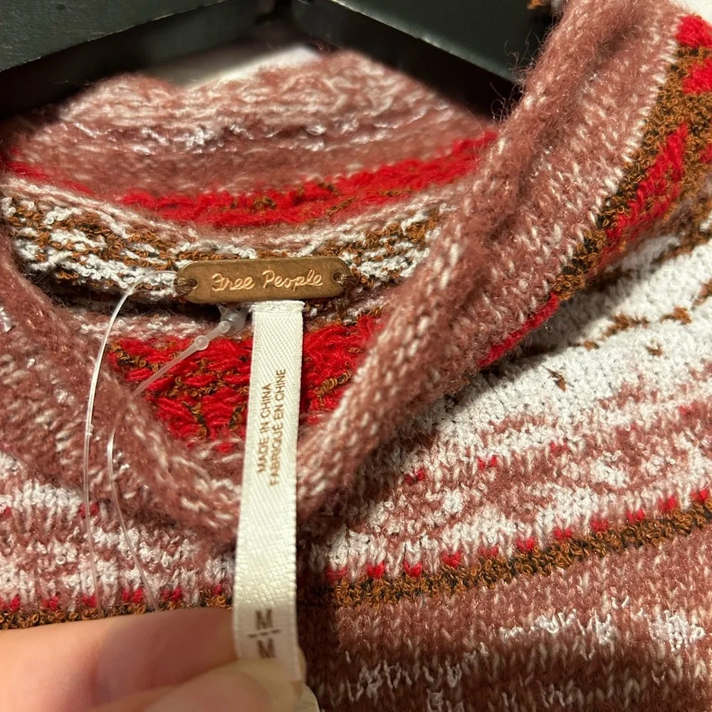 Free People Red & White Fair Isle Turtleneck Sweater